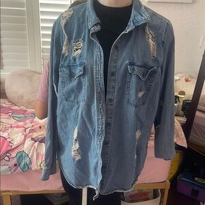 Forever 21 Distressed Blue Jean Jacket